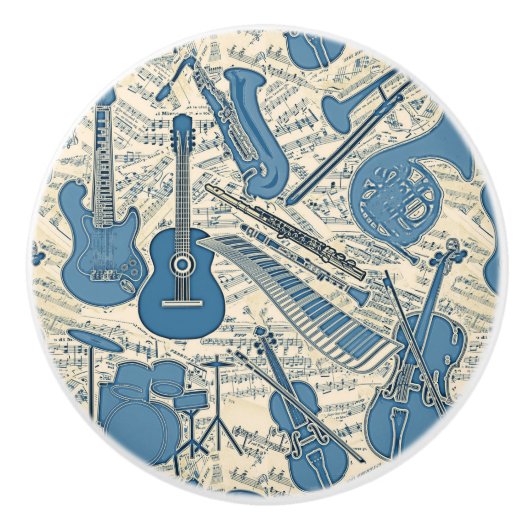 Blauwe muziek en instrumenten/ivoor-ID481 Keramische Knop (Voorkant)