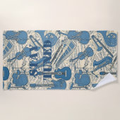 Blauwe muziek en instrumenten/ivoor-ID481 Strandlaken (Voorkant)