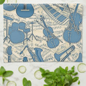 Blauwe muziek en instrumenten/ivoor-ID481 Theedoek (Gevouwen)