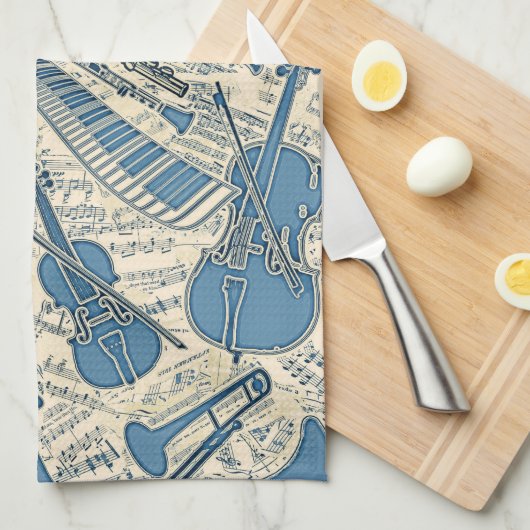 Blauwe muziek en instrumenten/ivoor-ID481 Theedoek (Quarter Fold)