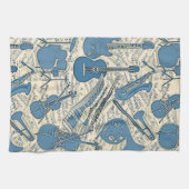 Blauwe muziek en instrumenten/ivoor-ID481 Theedoek (Horizontaal)