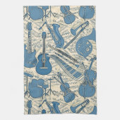 Blauwe muziek en instrumenten/ivoor-ID481 Theedoek (Verticaal)