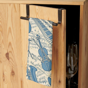 Blauwe muziek en instrumenten/ivoor-ID481 Theedoek