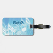 Blauwe muziek gepersonaliseerd bagagelabel (Achterkant horizontaal)