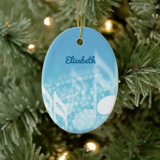 Blauwe muziek gepersonaliseerd keramisch ornament (Boom)