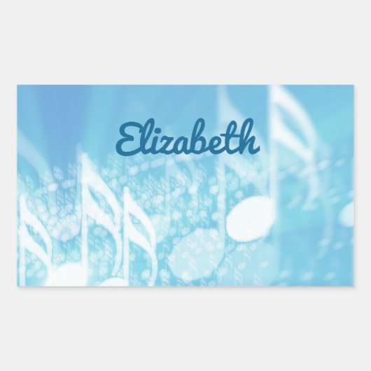 Blauwe muziek gepersonaliseerd rechthoekige sticker (Voorkant)
