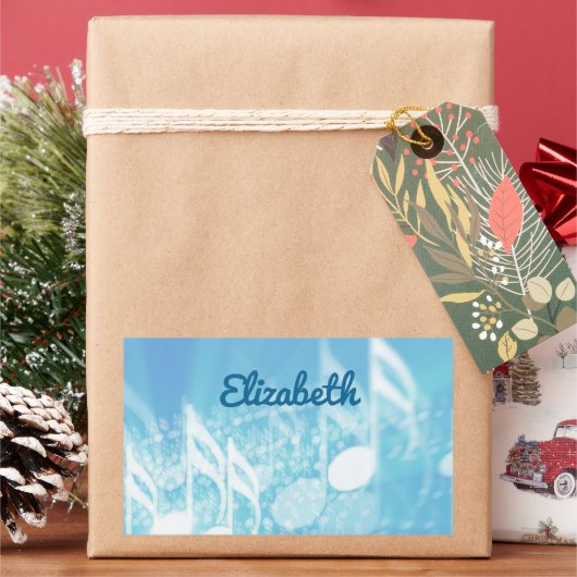 Blauwe muziek gepersonaliseerd rechthoekige sticker (Feestdagen)