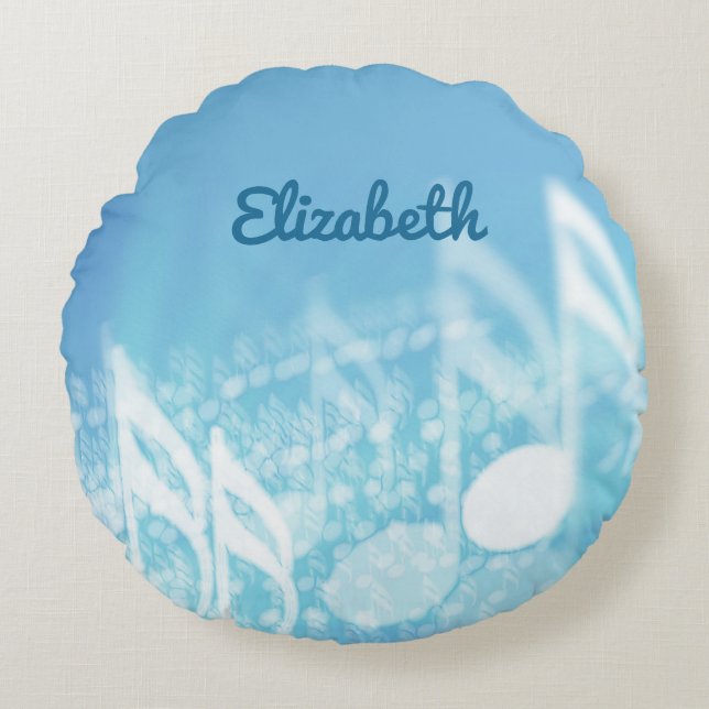 Blauwe muziek gepersonaliseerd rond kussen (Voorkant)