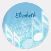 Blauwe muziek gepersonaliseerd ronde sticker (Voorkant)