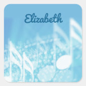 Blauwe muziek gepersonaliseerd vierkante sticker (Voorkant)