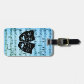 Blauwe muziek verenigt bioscoopmaskers bagagelabel (Voorkant horizontaal)