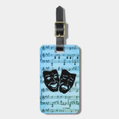 Blauwe muziek verenigt bioscoopmaskers bagagelabel (Voorkant verticaal)