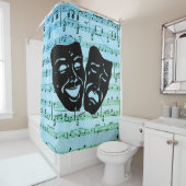 Blauwe muziek verenigt bioscoopmaskers douchegordijn (In situ)