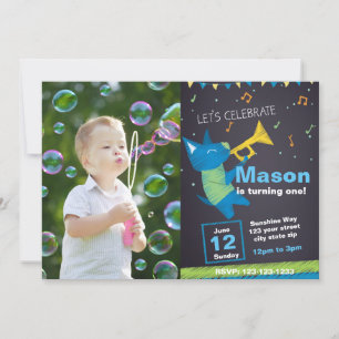 Blauwe Muziek Verjaardag Uitnodiging met foto