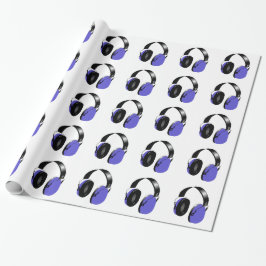 BLAUWE MUZIEKHEADPHONES PATROON Wrappapier Cadeaupapier