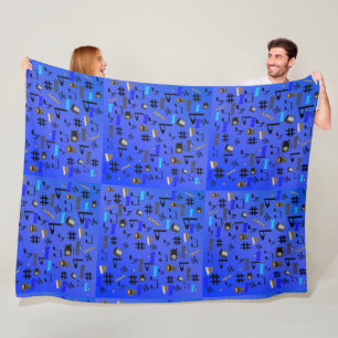 Blauwe muziekinstrumenten en noten; fleece deken