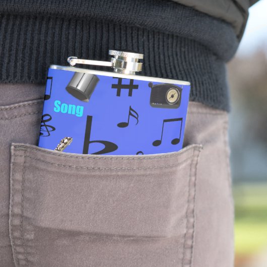 Blauwe muziekinstrumenten; heupfles (Voorbeeld)