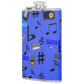 Blauwe muziekinstrumenten; heupfles (Links)