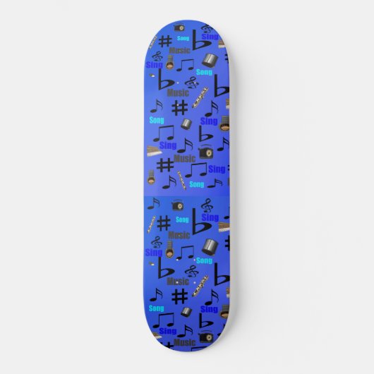 Blauwe muziekinstrumenten, persoonlijk skateboard (Voorkant)