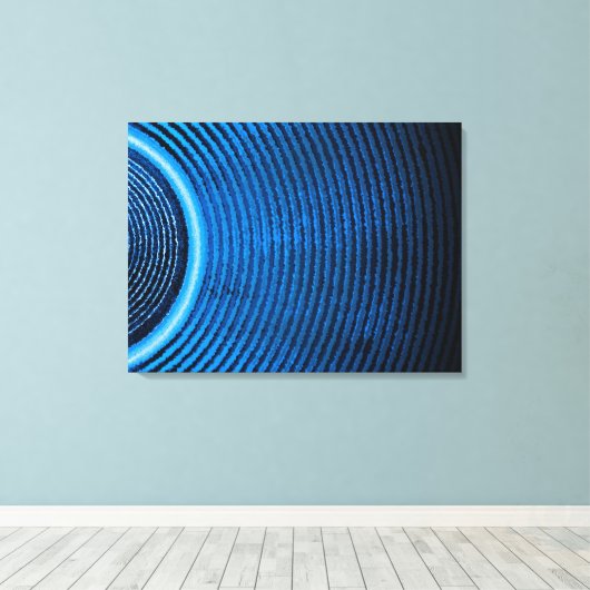 Blauwe muziekluidspreker en geluidsgolven canvas afdruk (Insitu (Houten vloer))