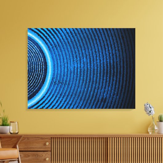 Blauwe muziekluidspreker en geluidsgolven canvas afdruk (Insitu (Woonkamer))