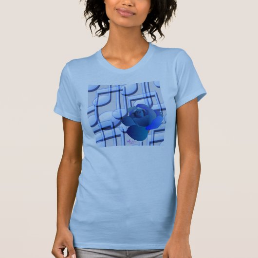 Blauwe Muzieknoten en blauw Roos Fine Jersey T-Shi T-shirt (Voorkant)