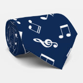 Blauwe Muzieknoten Patroon Stropdas (Opgerold)