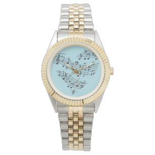 Blauwe Muzieknoten voor groene hartvorm Horloge
