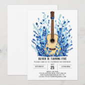 Blauwe muzikant gitaar jongen verjaardag kaart (Voorkant / Achterkant)