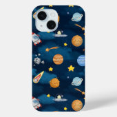 Blauwe Naadloze Patroon van Planeten in de Buitenr Case-Mate iPhone Case (Achterkant)