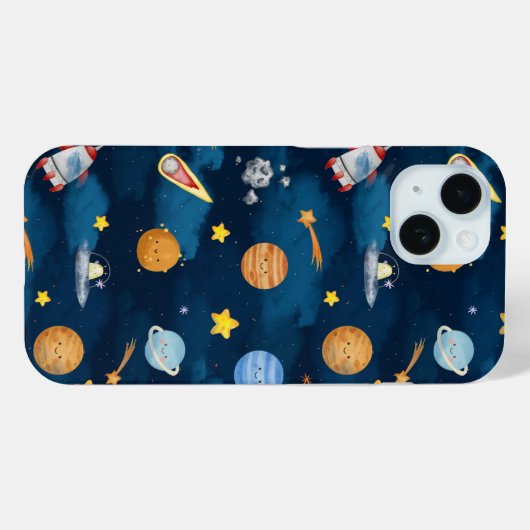 Blauwe Naadloze Patroon van Planeten in de Buitenr Case-Mate iPhone Case (Achterkant (horizontaal))