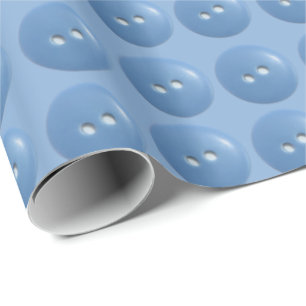 Blauwe Naai Knopen op Blauwe Patroon Cadeaupapier
