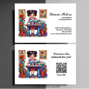 Blauwe Naaimachine Meisje Bloemverandering Visitekaartje