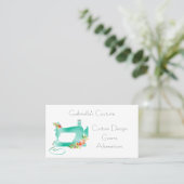 Blauwe naaimachine met bloemen visitekaartje (Staand voorkant)