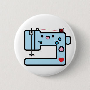 blauwe naaimachine ronde button 5,7 cm