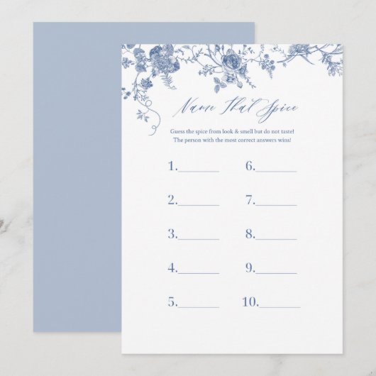 Blauwe naam die Spice Vrijgezellenfeest Game Kaart (Voorkant / Achterkant)