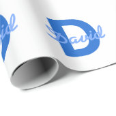 Blauwe naam en monogram cadeaupapier (Rol Hoek)
