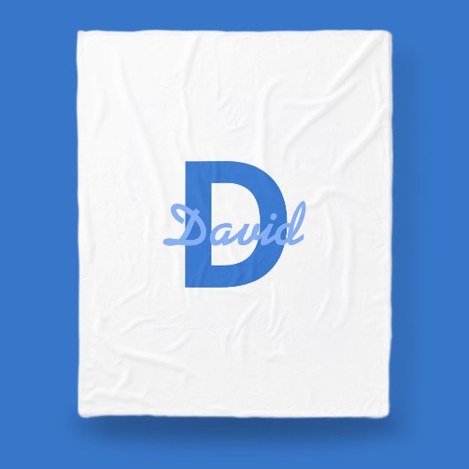 Blauwe naam en monogram fleece deken