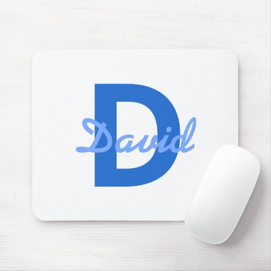 Blauwe naam en monogram muismat (Met muis)