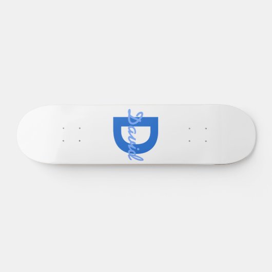 Blauwe naam en monogram persoonlijk skateboard (Horizontaal)