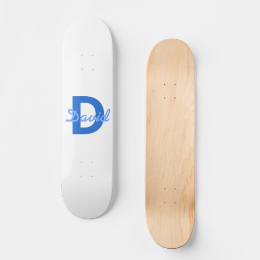 Blauwe naam en monogram persoonlijk skateboard (Voorkant)