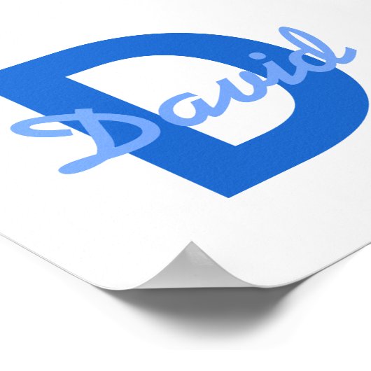 Blauwe naam en monogram poster (Hoek)