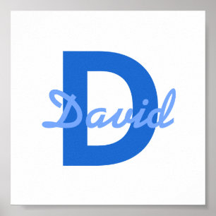 Blauwe naam en monogram poster