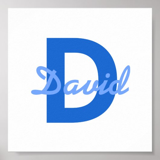 Blauwe naam en monogram poster (Voorkant)