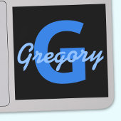 Blauwe naam en monogram sticker