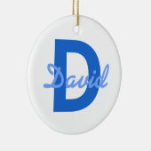 Blauwe naam en monogram Sticker Keramisch Ornament (Rechts)