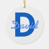 Blauwe naam en monogram Sticker Keramisch Ornament (Voorkant)