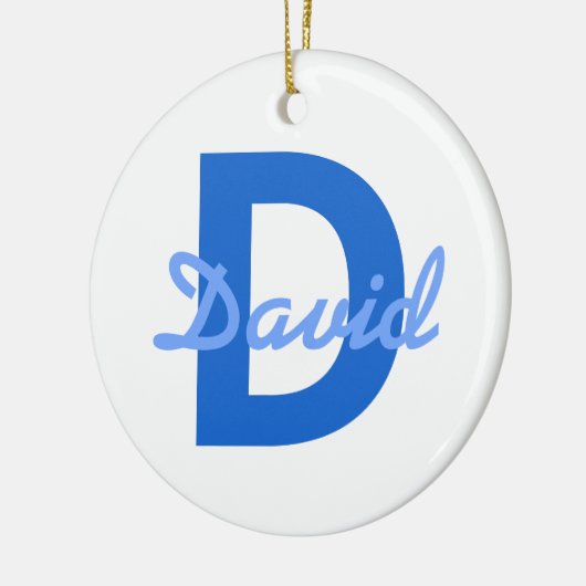 Blauwe naam en monogram Sticker Keramisch Ornament (Links)
