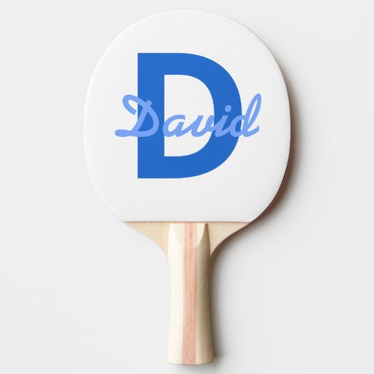 Blauwe naam en monogram tafeltennisbatje (Voorkant)