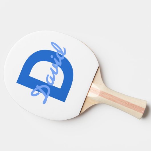 Blauwe naam en monogram tafeltennisbatje (Zijkant)